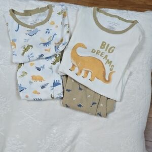 Chick Pea Dinosaur Pajama Sets - White, Blue, Tan